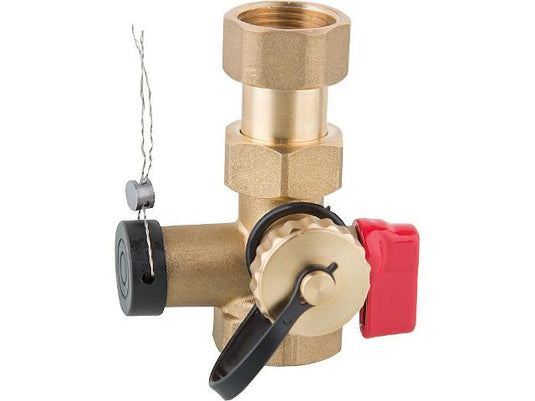 Messing Kappenventil DN25 1" mit Plombiervorrichtung und KFE-Entleerung für Ausdehnungsgefäß und Druckausgleichsbehälter
