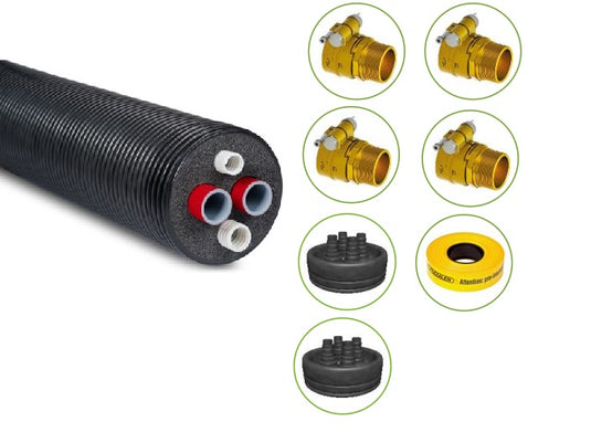 Fernwärmeleitung 5m 2x DA50mm DN40 und 2x Leerrohre 32/25mm, Mantel 160mm Flexalen600HP Set inkl. Anschlusszubehör