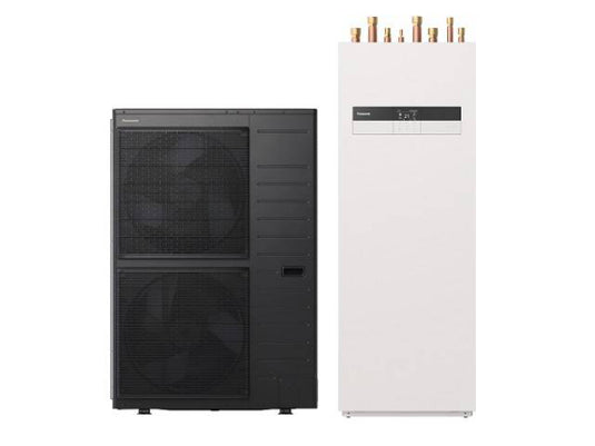Panasonic Aquarea T-CAP 12kW 400V, R32 Luftwärmepumpe Split mit Kombi-Hydromodul 185L, E-Heizelement 9kW, Generation K